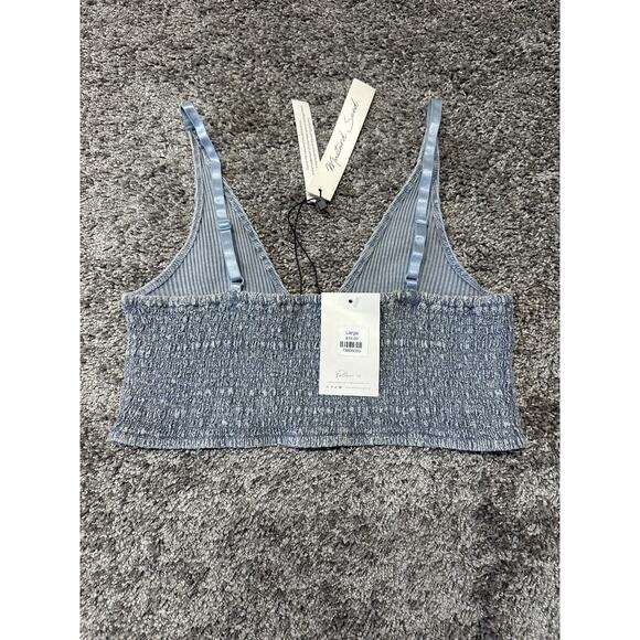 NWT Mustard Seed Sz Large Blue Crop Tank Bra Bralette Boho Stretch Adjustable - Picture 2 of 4